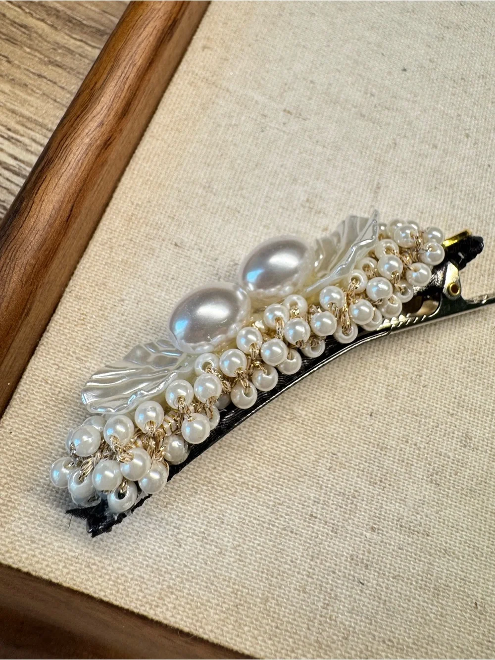 Pearl-Accent Silver Leaf Hair Barrette